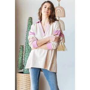 NEW VEVERET cozy weekend french terry pullover top in pink